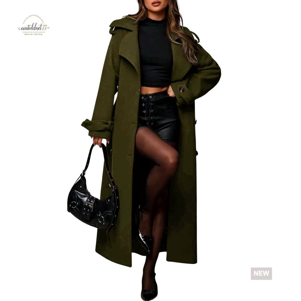 Double Breasted Wool Pea Coat Elegant Classic Business Casual Trench